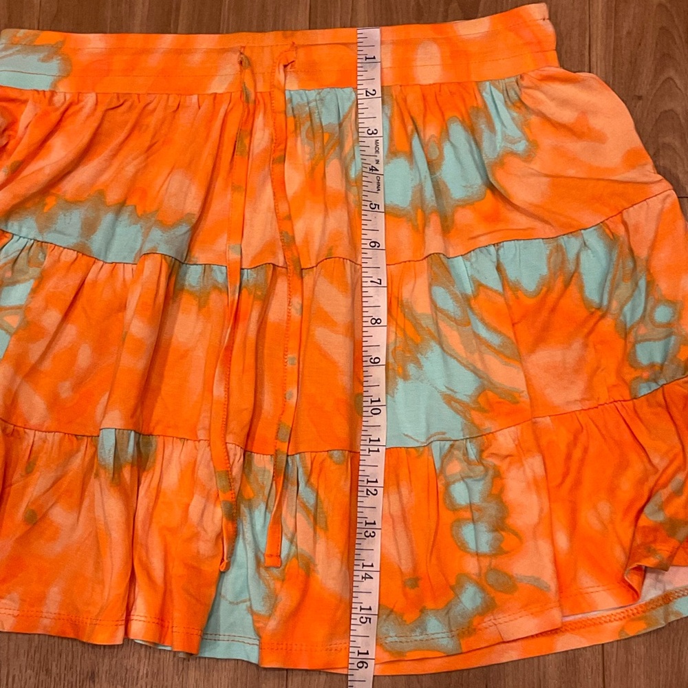LuLaRoe Talia Vibrant Orange & Aqua tie dye Mini Skirt NWT